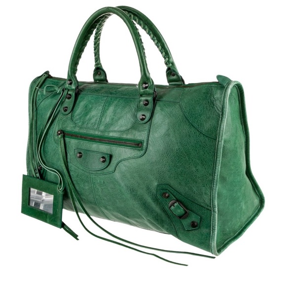 Green Balenciaga Large Motocross Work Handle Bag with compact mirror - Picture 3 of 7